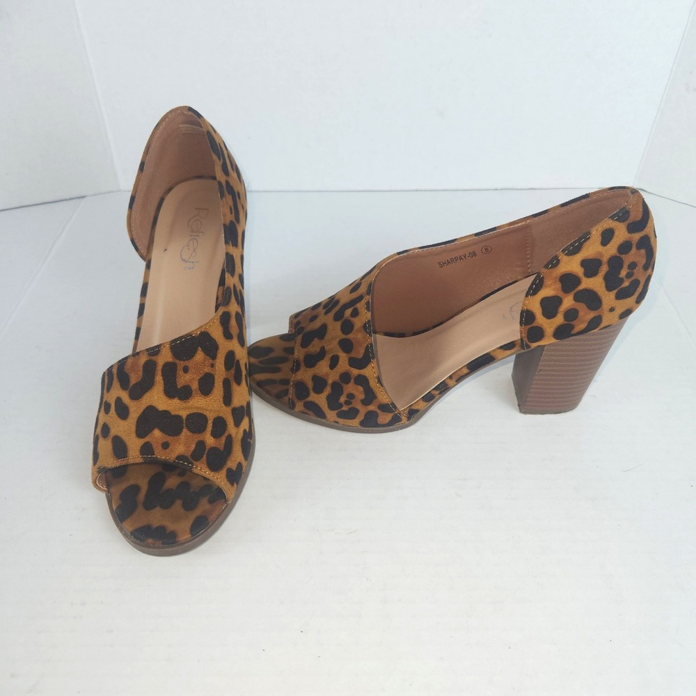 Refresh Sharpay Leopard Print Block Heel Peep Toe d'Orsay Pumps Womens 8